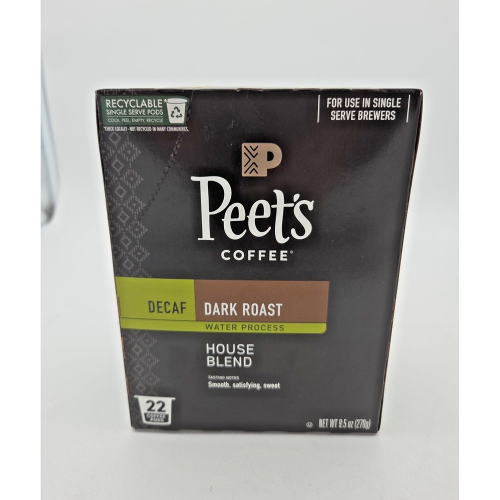 Peet's Coffee Decaf 22ct House Blend K-Cup Pods for Keurig Dark Roast 10/29/2026